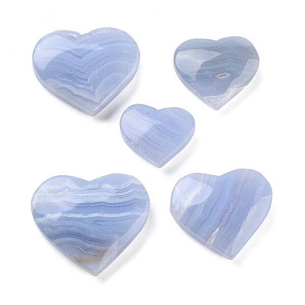 Natural Blue Lace Agate Heart Love Healing Stones