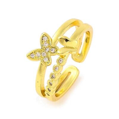 Butterfly Brass Micro Pave Clear Cubic Zirconia Open Cuff Rings for Women