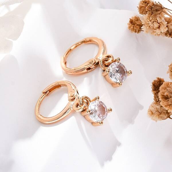 Square Brass Micro Pave Clear Cubic Zirconia Dangle Earrings