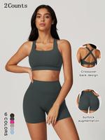 Women's Solid Crop Sports Bra & High Waist Shorts Two-piece Set, Breathable Comfortable Two-piece Set for Yoga Gym Workout Ru...