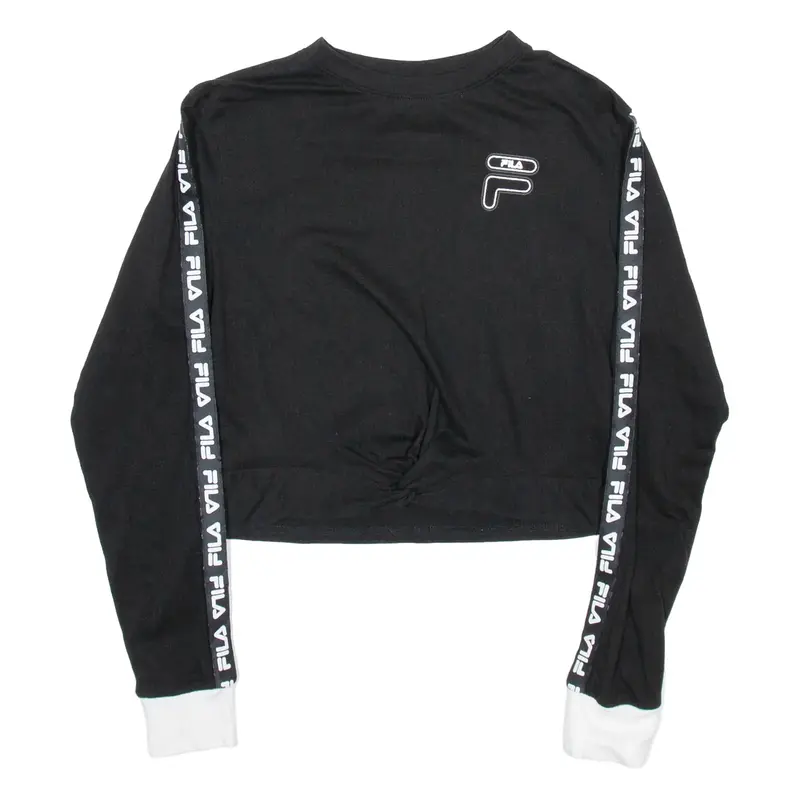 FILA CROPPED Womens T-Shirt Black Long Sleeve XS
