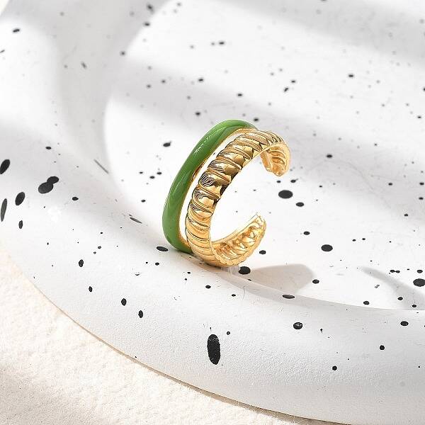 304 Stainless Steel Enamel Double Layer Open Cuff Rings for Women