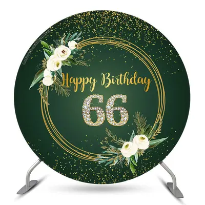 Aperturee Floral Green Glitter Round 66Th Birthday Backdrop | Round Backdrop Cover Diy | Circular Birthday Backdrop Cover | C...