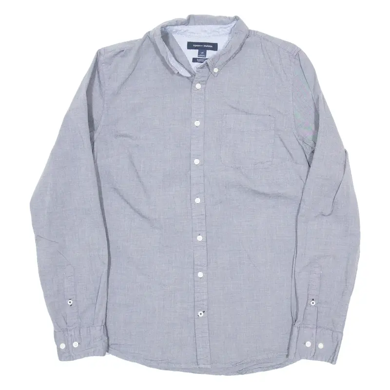 TOMMY HILFIGER Mens Plain Shirt Blue Long Sleeve L