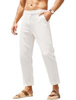 COOFANDY Men's Cotton Linen Pants Elastic Waist Lightweight Casual Pants Slim Fit Yoga Beach Pants with Pockets Menswear Trou...