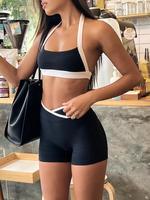Two-piece Set Women's Crop Top & High Waist Shorts, Casual Fashion Cozy Set for Daily Outdoor Wear, Ladies Clothes for Summer...