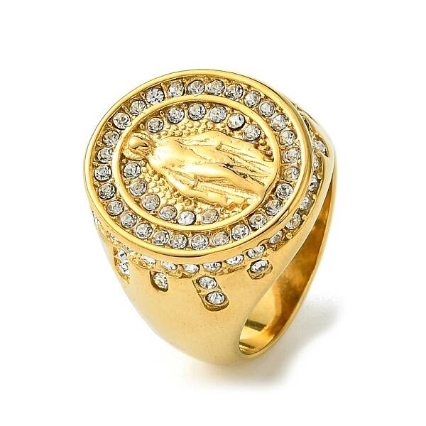 Ion Plating(IP) Oval with Saint 304 Stainless Steel Rhinestone Signet Rings