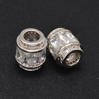 Column Brass Micro Pave Cubic Zirconia Large Hole Beads