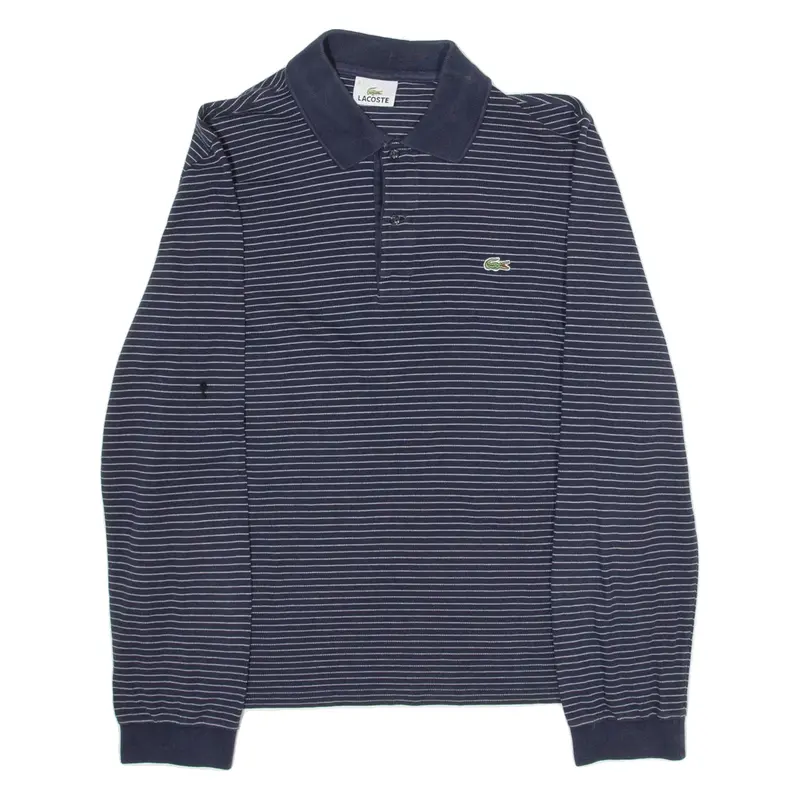 LACOSTE Mens Polo Shirt Blue Striped Long Sleeve XS