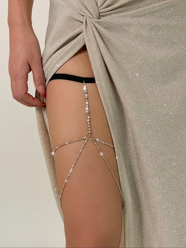 Women's Rhinestone Decorated Thigh Chain, Fashionable Body Jewelry for Party, Daily Clothing Decor, Trendy All-match & Exquis...