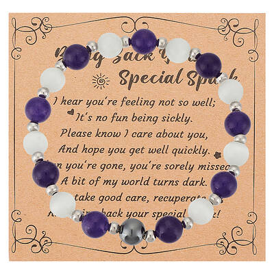 Natural Amethyst & Synthetic Hematite & Cat Eye Round Beaded Stretch Bracelet