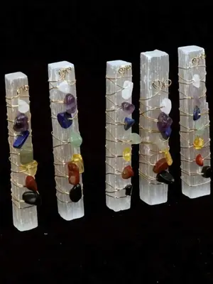 7 Chakra Natural Stone Wand for Meditation, Healing Crystal Roller Stick for Charging and Cleansing, Perfect Yoga Decoration ...