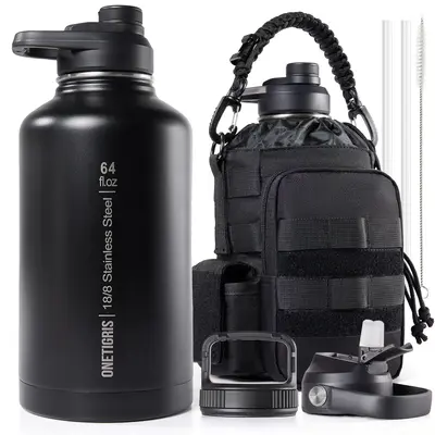 OneTigris 64oz Stainless Steel Water Bottle – Insulated Mug with Handle & Pouch, Outdoor Drinkware, Hot/Cold Retention, Per...