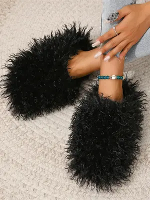 Women's Cute Fluffy House Slippers, 1 Pair Soft Comfy Faux Fur Fuzzy Home Slippers, Novelty Warm Non-slip Slippers for Fall &...
