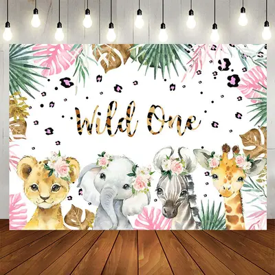 Wild One Leopard Floral Safari 1st Birthday Backdrop - Aperturee