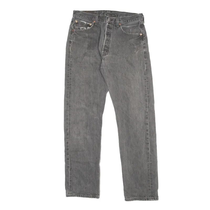 LEVI'S 501 Jeans Distressed Grey Denim Regular Straight Mens W32 L32