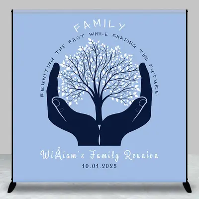 Personalized Hands Hold Tree Family Reunion Backdrop - Aperturee