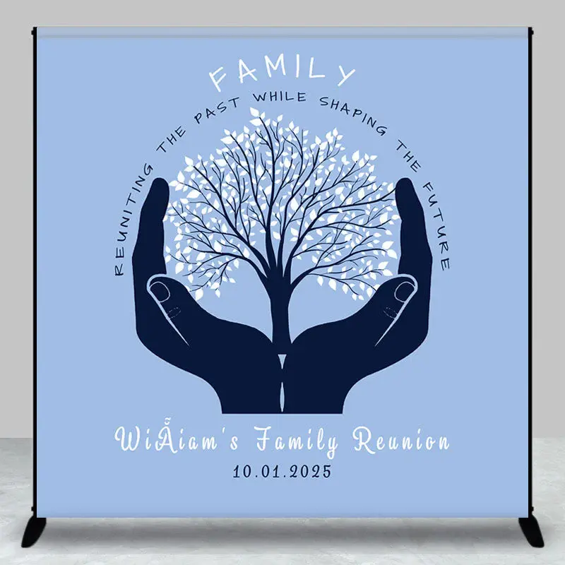 Personalized Hands Hold Tree Family Reunion Backdrop - Aperturee
