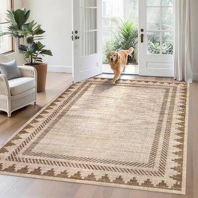 Garvee Washable Rugs 5x7 Unique Bordered Geometric Rug for Living Room, Modern Neutral Carpet with Non Slip TPR Backing,Stain...
