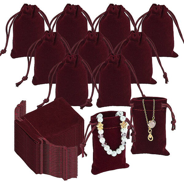 60Pcs Rectangle Velvet Drawstring Pouches