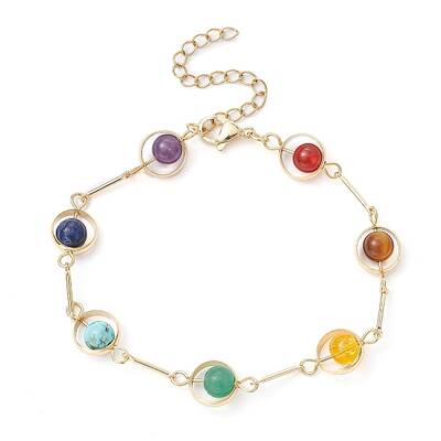 Real 24K Gold Plated Brass Ring & Bar Link Chain Bracelet