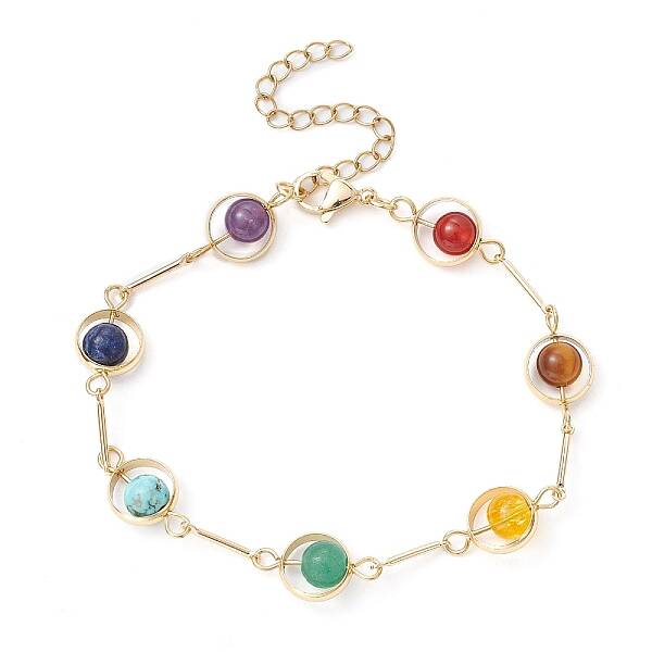 Real 24K Gold Plated Brass Ring & Bar Link Chain Bracelet