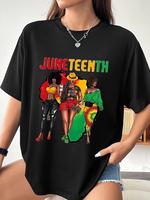Short Sleeve Juneteenth Printed Crew Neck Graphic T-Shirt, Women's Casual Crew Neck Short Sleeve Tops, Suitable for Spring Su...