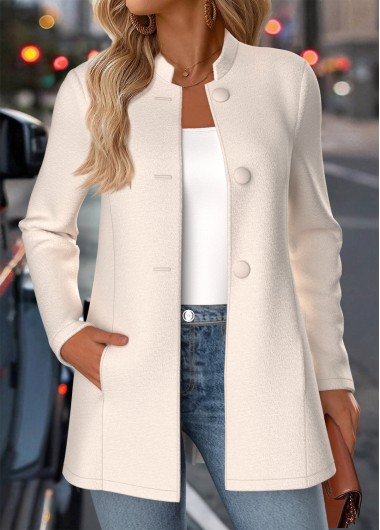 Modlily Beige Tummy Coverage Long Sleeve Stand Collar Coat - M