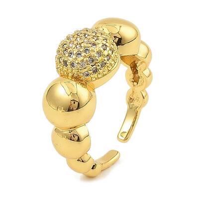 Brass Micro Pave Cubic Zirconia Cuff Rings for Women