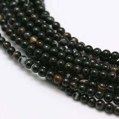 Natural Black Agate Bead Strands