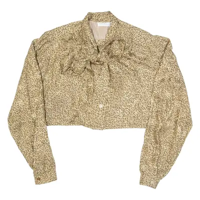 PETER HAHN Tie Neck Womens Cropped Blouse Brown Long Sleeve Spotted M