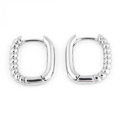 Half Spiral Rectangle Brass Hoop Earrings for Women