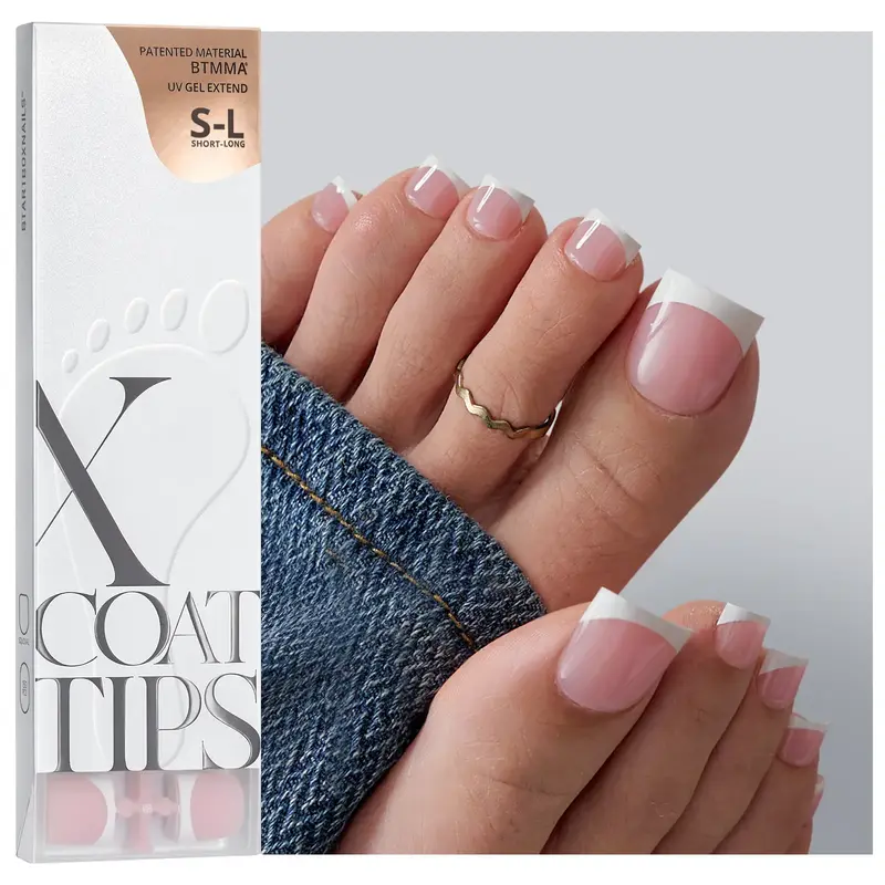 btartboxnails XCOATTIPS Toe Nail Tips - Product only 160pcs  Real Square Pink French Tip Short Toenail Press Ons Fit for Shor...