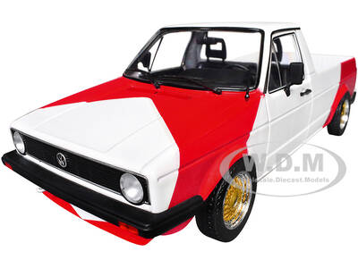 1983 Volkswagen Caddy MK 1 Pickup Truck Red Cowboy Racing Tribute White and Red 1/18 Diecast Model Car by Solido