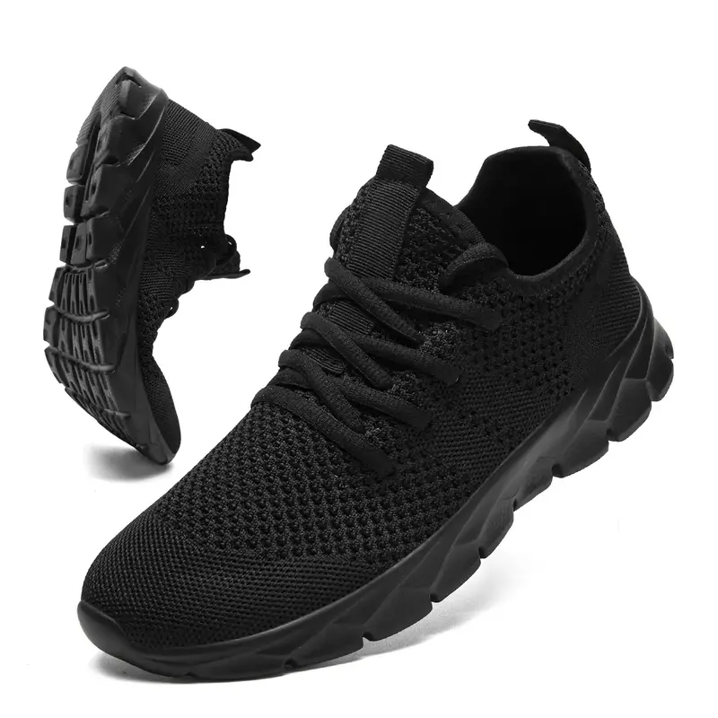 MEN'S Plain Lace up Mesh Low Top Sneakers Minimalist Athletic Round Toe Breathable Trainers Lightweight Running Sports Shoes
