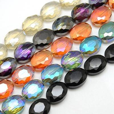 Faceted Electroplate Crystal Glass Oval Beads Strands