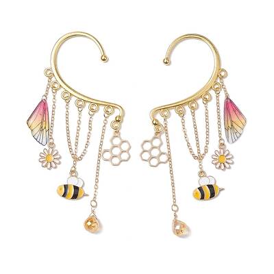 Brass Bees & Glass Teardrop Tassel Earrings