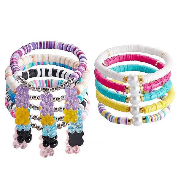 Polymer Clay Heishi Beads Stretch Charm Bracelets