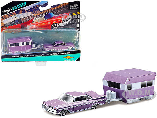 1959 Chevrolet Impala Purple Metallic with White Graphics and Alameda Trailer Purple Metallic and White \