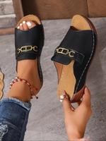 Women's Fashionable Solid Color Wedge Peep Toe Lightweight Sandal, Elegant Boho Style Sandals, Fashion Shoes for Party, Daily...