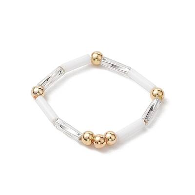 Glass Bugle & Brass Beads Stretch Rings for Women