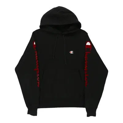 Reverse Weave Champion Spellout Hoodie - Small Black Cotton Blend