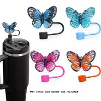Silicone Butterfly Design Straw Topper Cap, 1 Count/4 Counts Reusable Drinking Straw Cover, Universal Cup Accessories for 30 ...
