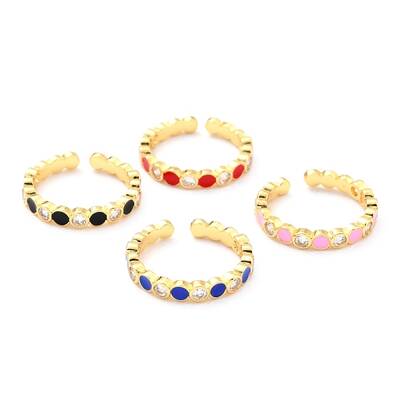 Adjustable Real 18K Gold Plated Brass Enamel Finger Rings