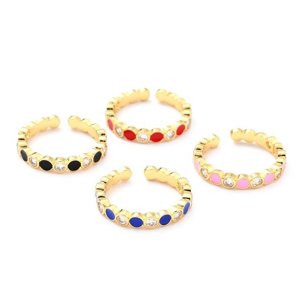Adjustable Real 18K Gold Plated Brass Enamel Finger Rings