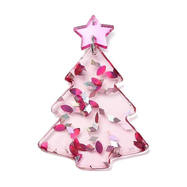 Christmas Tree Printed Opaque Acrylic Pendants