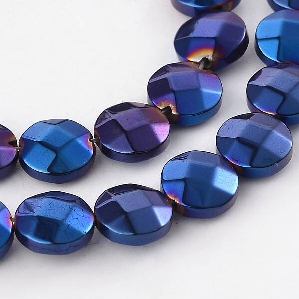 Electroplated Non-magnetic Synthetic Hematite Flat Round Bead Strands