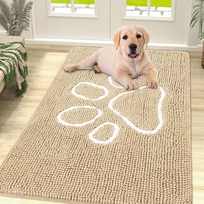 Dog Door Mat for Muddy Paws - Absorbent Dirt Trapper, Non-Slip Washable Chenille Mat, Quick-Dry Mud Mat for Indoor Entry Floo...