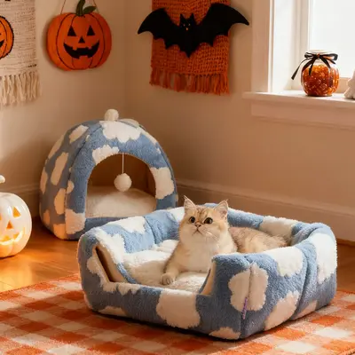 LESURE Cute Cat Beds for Indoor Cats - 2 in 1 Cat Cave Bed with Removable Washable Cushioned Pillow, Cozy Cat Tent House Desi...