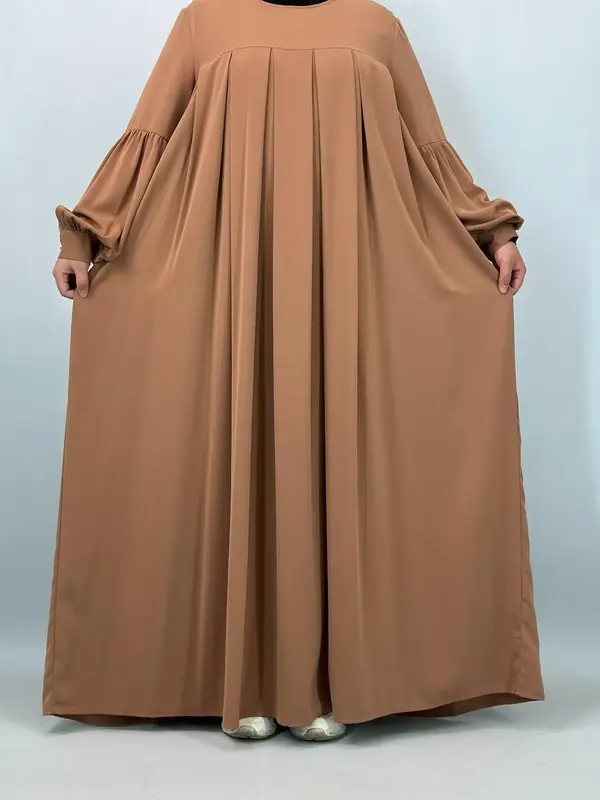 Women's Solid Color Round Neck Long Sleeve Dress, Elegant Fashion Casual Crew Neck Dress for Daily Outdoor Wear, Muslim Cloth...